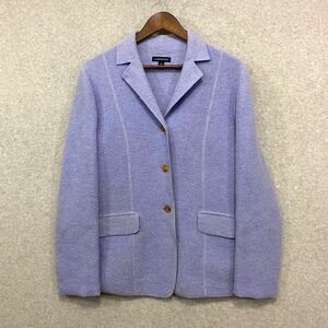 LANDS END Women's 8 Wool Blazer Jacket Blue Button Front Classic Tailored Soft